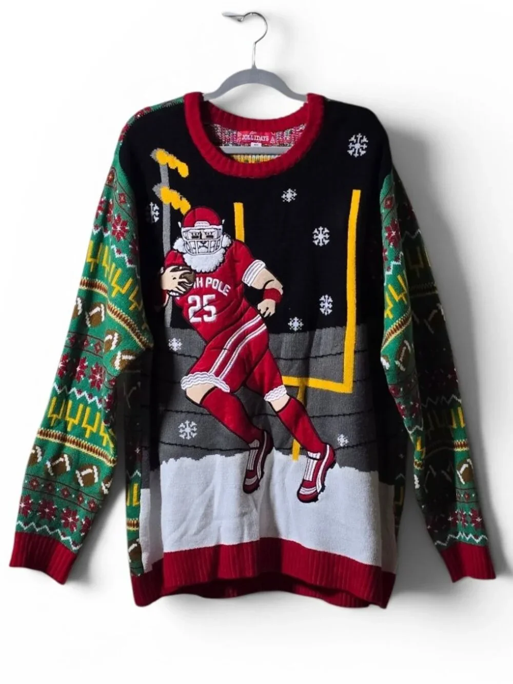Football Santa Ugly Christmas Sweater 4XB Big Tall Holiday Party Knit Pullover